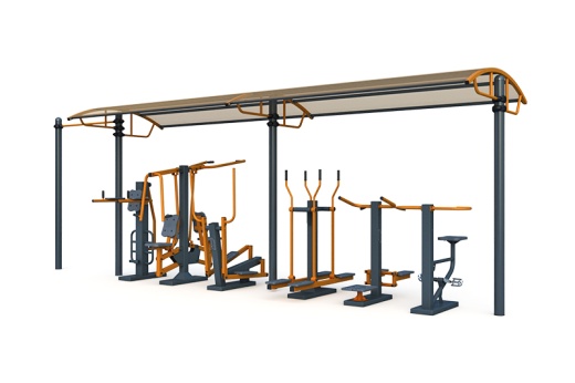 Тренажерная беседка с турником из 6 тренажеров на раме (в составе тренажеры ТР-1.61 ТРК-1.9