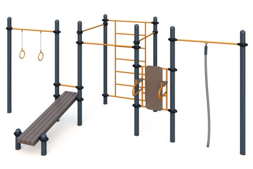 Гимнастические кольца,три турника классического хвата,канат,шведская стенка,брусья,лавка для упражнения на пресс наклонная W-01-010