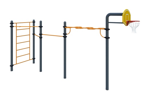 Шведская стенка,три турника классического хвата,рукоход 'змейка',баскетбольная стойка W-06-006
